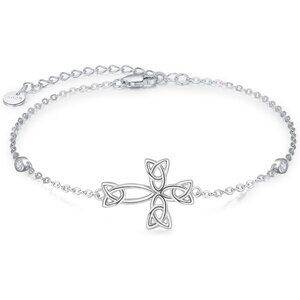 925 Sterling Silver Celtic Cross Women’s Bracelet, Adjustable Gift Idea